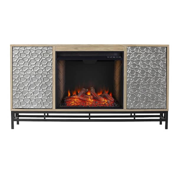 SEI FURNITURE Hollesborne 54.25 in. Smart Electric Fireplace with Media Storage in Natural