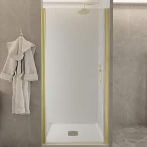 36-37 in. W x 72 in. H Pivot Frameless Swing Corner Shower Panel with Shower Door in Brushed Gold with Clear Glass
