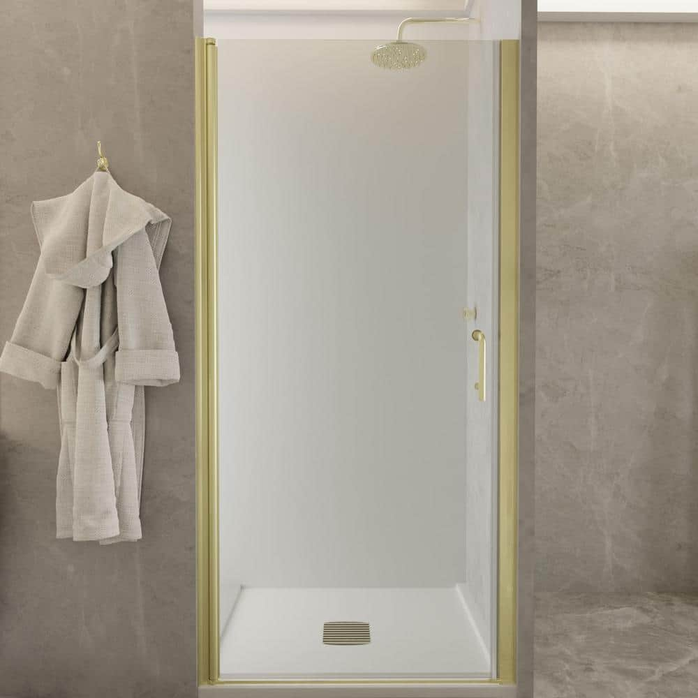 ES-DIY 36-37 in. W x 72 in. H Pivot Frameless Swing Corner Shower Panel with Shower Door in Brushed Gold with Clear Glass