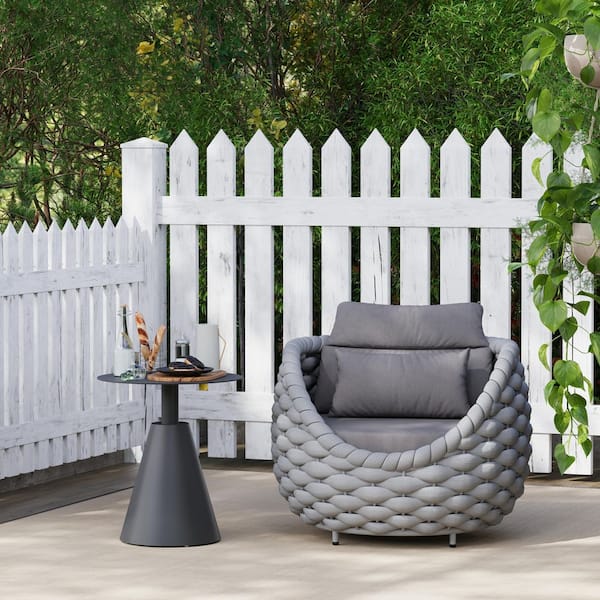 TWT Bird's Nest shape Gray Aluminum Woven Rope Outdoor Single Sofa Patio Sofa Couch with Gray Cushions