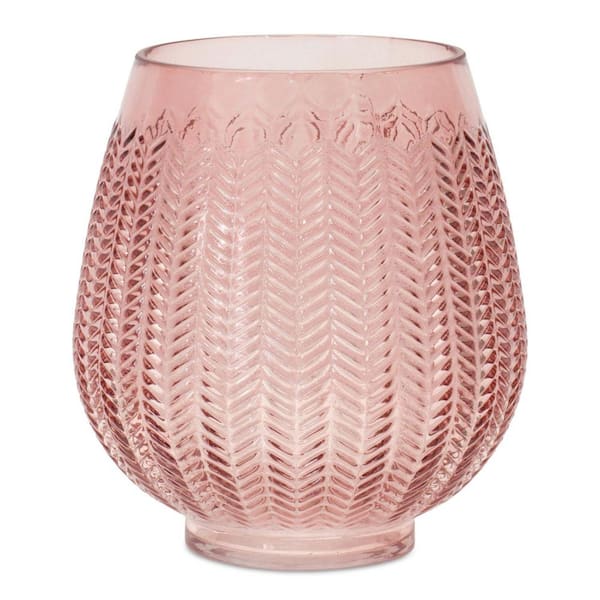 HomeRoots 8 in. Pink Glass Round Decorative Vase