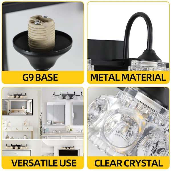 29 in. 5-Light Black Vanity Lights Wall Sconces with Crystal Glass Shades for Bathroom Room, No Bulbs Included