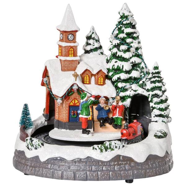HOMCOM 8 in. Animated Christmas Village, Pre-lit Musical Collectable Decor  with Moving Train for Indoor Holiday Displays 830-340 - The Home Depot