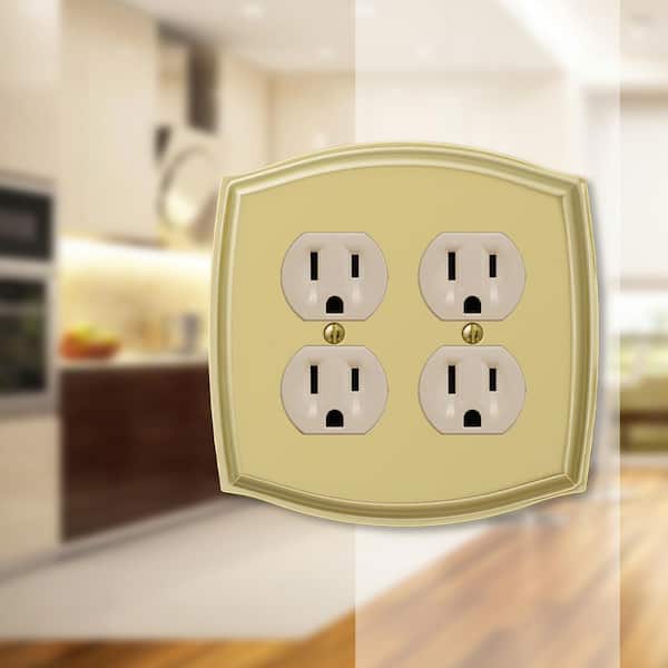 Vineyard 2 Gang Duplex Steel Wall Plate - Polished Brass