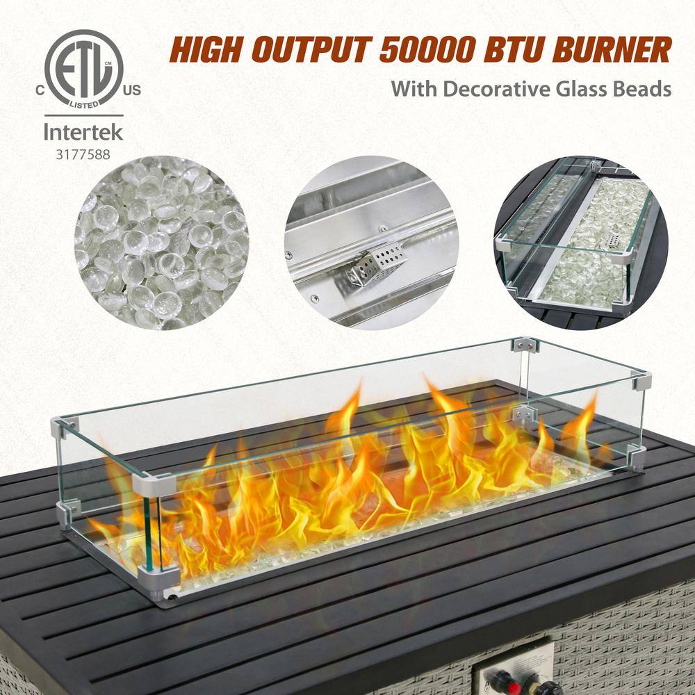 42 Inch Gray Wicker and Aluminum Gas Fire Pit Table