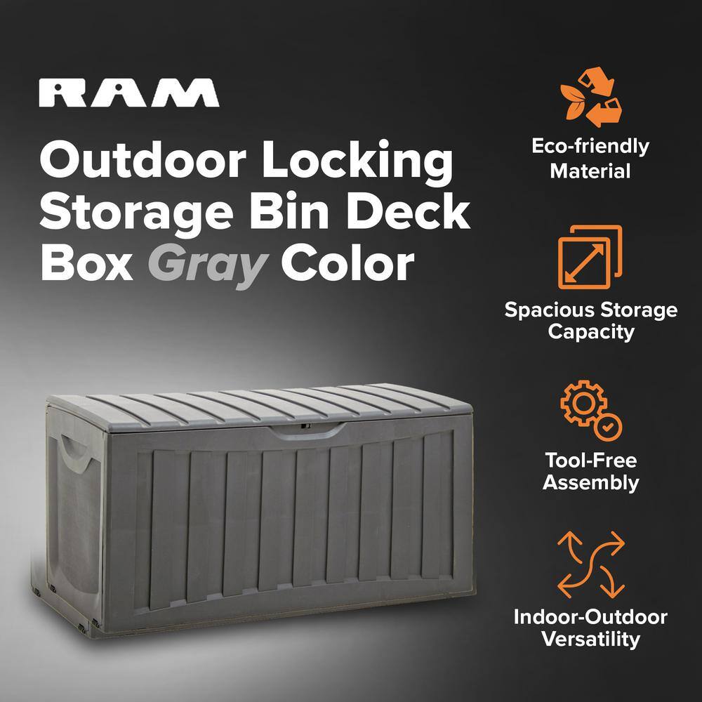 Gray 90 Gallon Lockable Plastic Deck Storage Box with Wheels