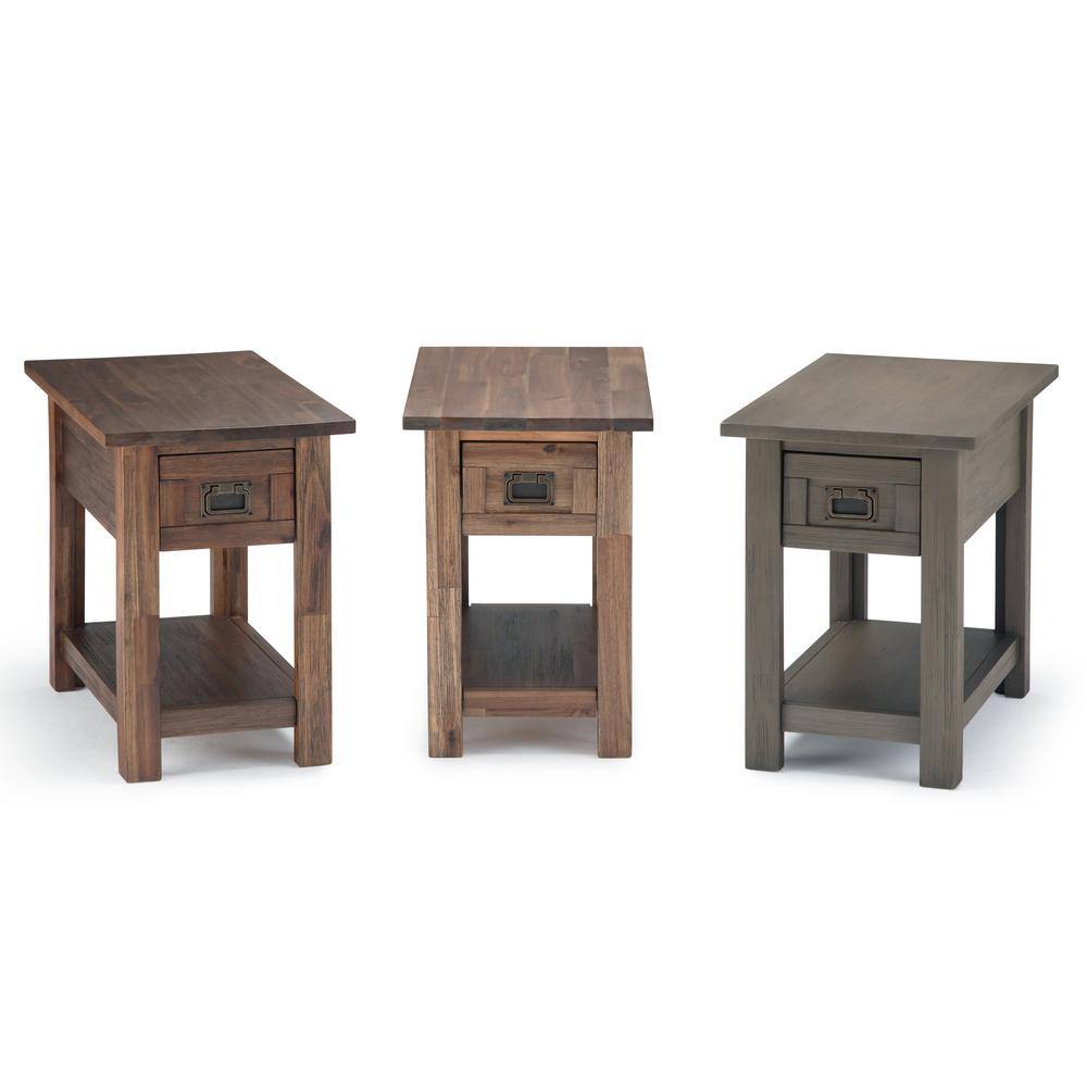 Farmhouse Grey Monroe Rustic Acacia Wood Side Table with Storage