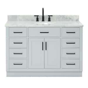 Hepburn 49 in. W x 22 in. D x 35.25 in. H Bath Vanity in Grey with Carrara Marble Vanity Top in White with White Basin