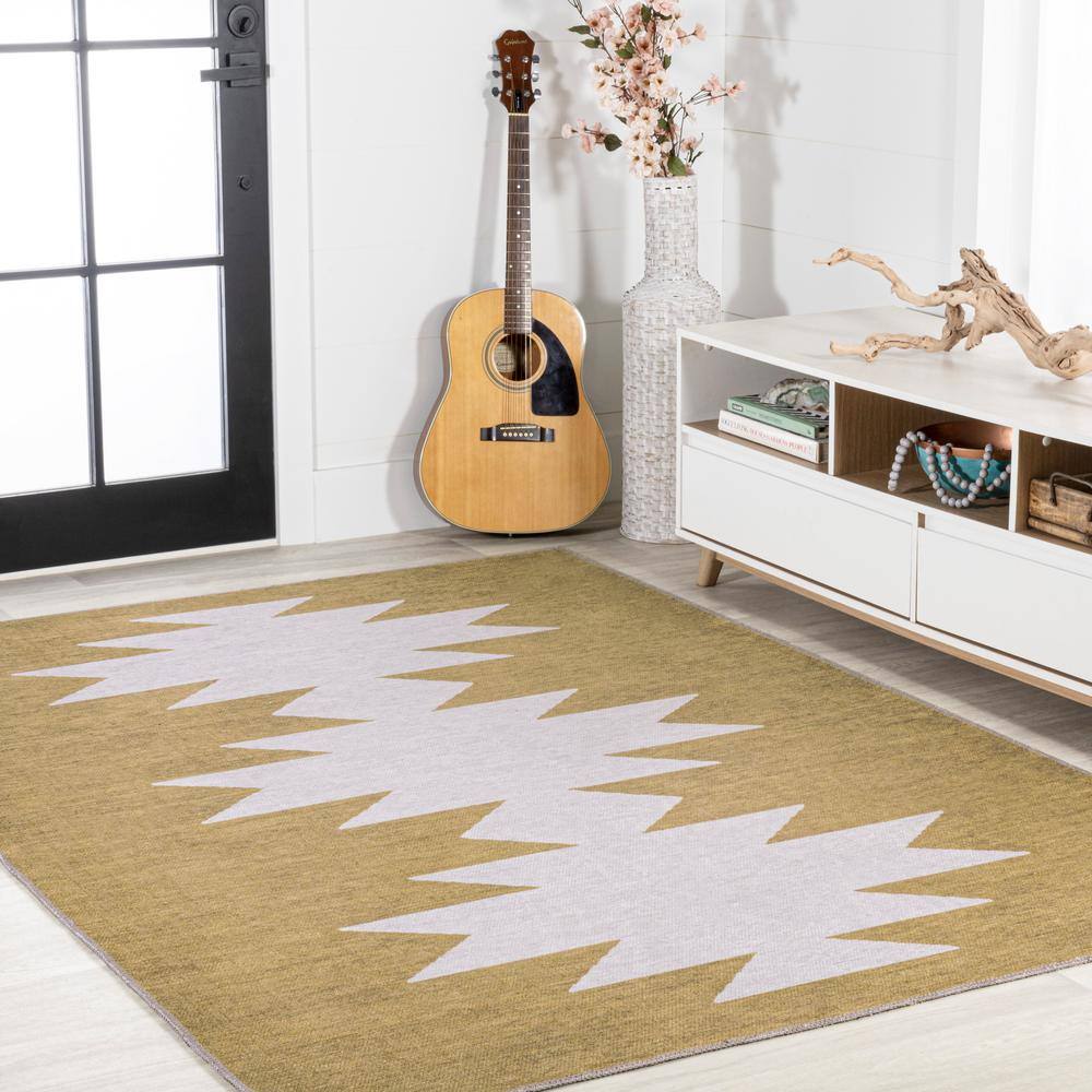 Chayton 8' x 10' Yellow and Cream Geometric Washable Area Rug