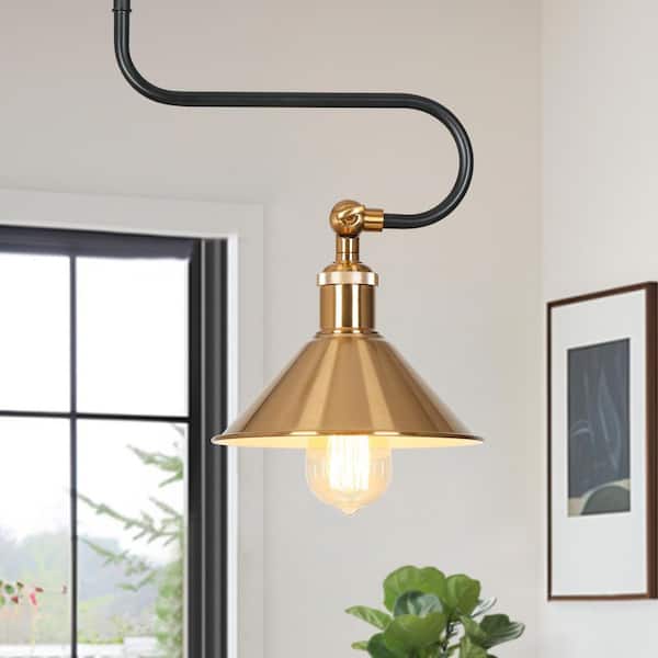 1-Light Brass Gold Modern Pendant Light, Industrial Pendant Hanging Light Metal Bell Shape Hanging Light