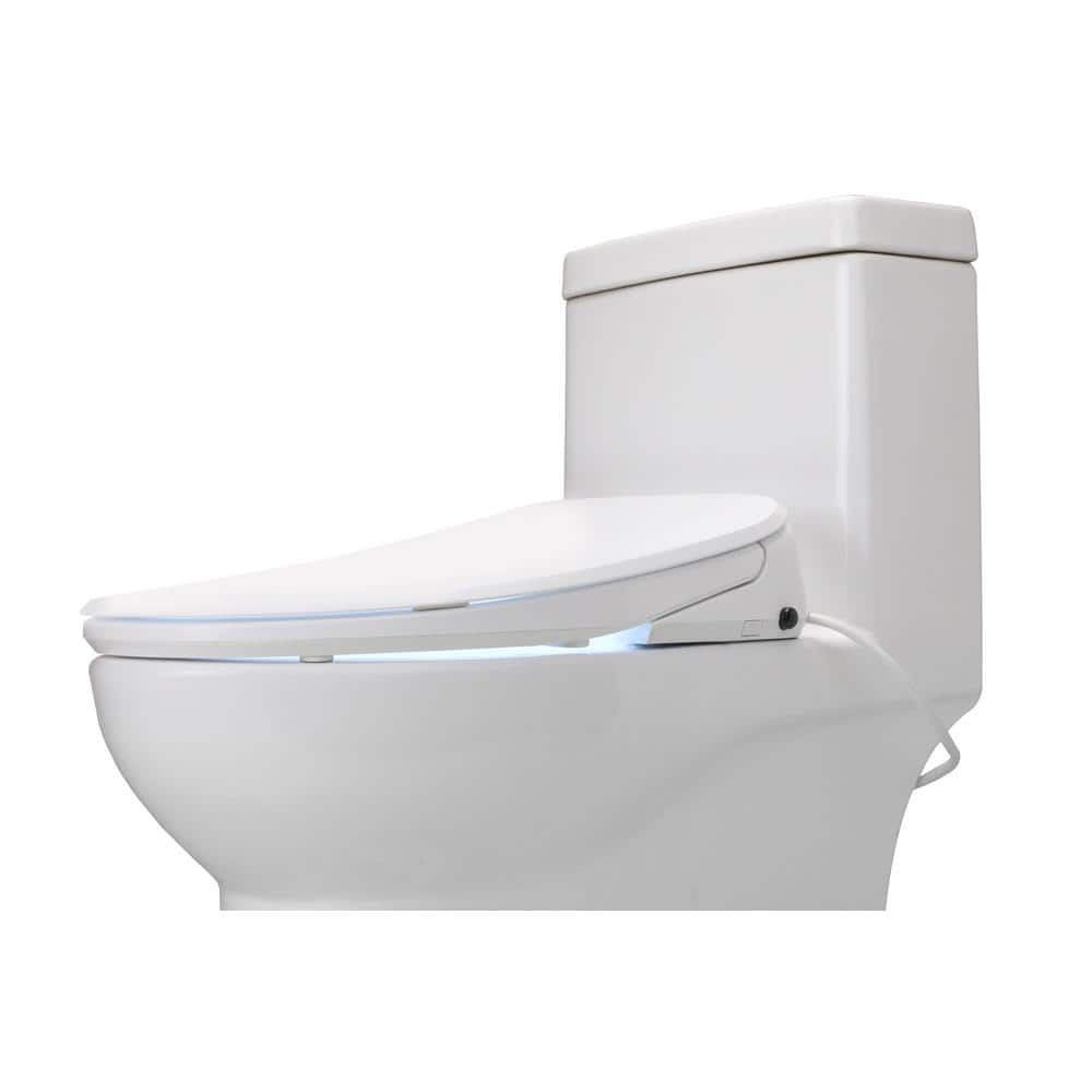 Elongated White Ultra Low Profile Bidet Toilet Seat with LED Nightlight
