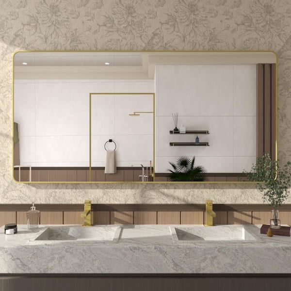 Hermitage Bath Cosy 72 in. W x 36 in. H Rectangular Framed Wall Bathroom Vanity Mirror in Brass