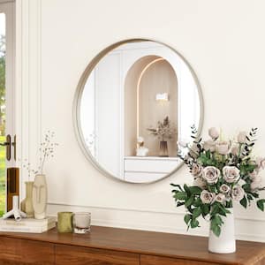 24 in. W x 24 in. H Round Silver Aluminum Alloy Deep Framed Wall Mirror