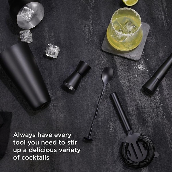 Engraved Matte Black Cocktail Shaker Barware Set in Gift Box