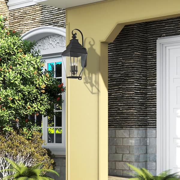 Millstone 37 in. 4-Light Black Outdoor Hardwired Wall Lantern Sconce with No Bulbs Included