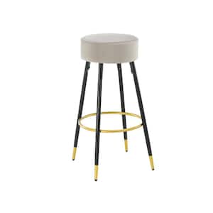 30 in. Grey Metal Frame Counter Height Bar Stools, Velvet Kitchen Stool Upholstered Dining Chair Stool (Set of 2)