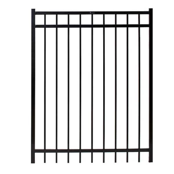 FORTRESS Versai 4 ft. W x 5 ft. H Gloss Black Steel Flat Top Design Fence Gate