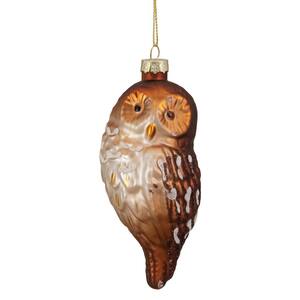 4.5 in. Brown and White Glass Owl Christmas Ornament