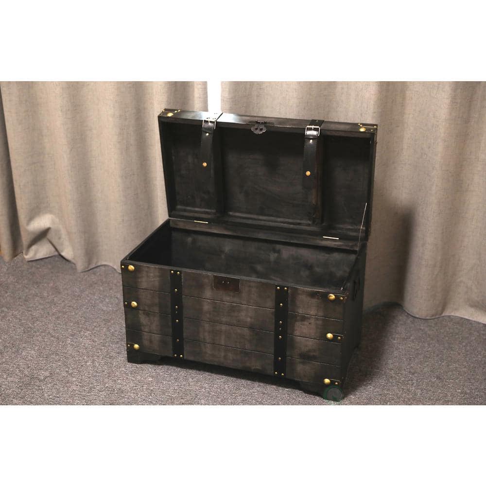 Vintiquewise Antique Style Black Wooden Steamer Trunk, Coffee Table