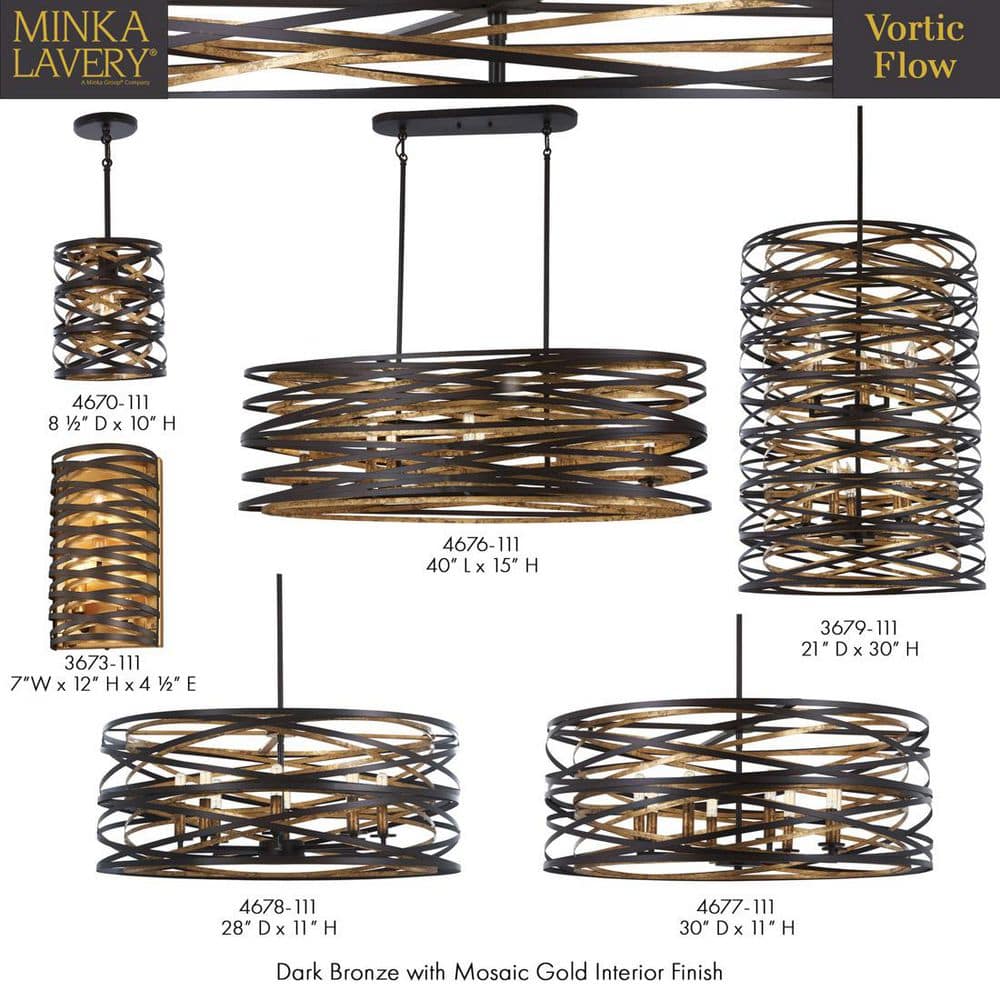 Elegant Vortic Flow Drum Pendant in Dark Bronze with Mosaic Gold Interior, 20"