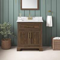 Home Decorators Collection Doveton 30 in. Single Sink Dark Walnut Bath Vanity with White Engineered Marble Top (Assembled) Doveton 30DW