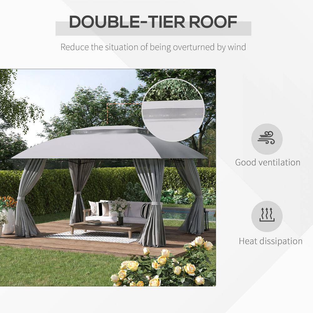 Gray Steel Frame Patio Gazebo with Double Vented Roof