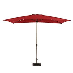 6.5 ft. x 10 ft. Rectangular Steel Solar Patio Umbrella in Red
