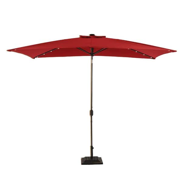 Unbranded 6.5 ft. x 10 ft. Rectangular Steel Solar Patio Umbrella in Red