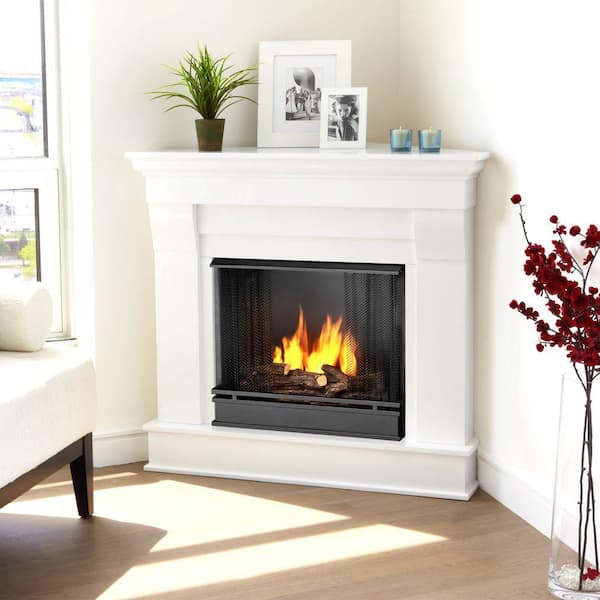 Real Flame Chateau 41 in. Corner Ventless Gel Fuel Fireplace in White