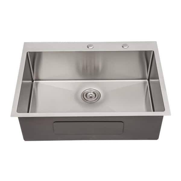 33 in. Drop in Single Bowls 16 Gauge White Stainless Steel Kitchen Sink Basin