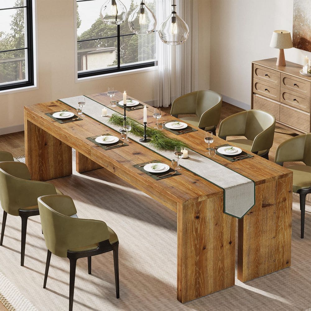 BYBLIGHT Roesler 78.74 in. Extra Long Brown Solid Wood Dining Table ...