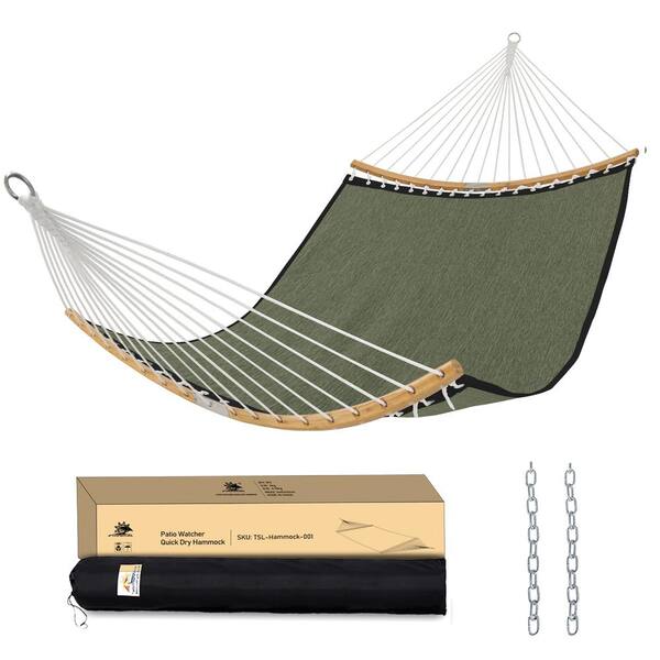 Unbranded 11 ft. Quilted 2-Person Hammock with Spreader Bar and Detachable in Green