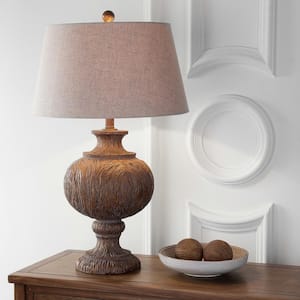 Scarlett 31 in. Dark Brown with Gray Shade Resin Table Lamp