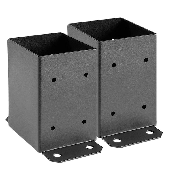 3.78 in. x 6.4 in. Black Steel Deck Post Base, Heavy Duty Powde Coated Post Anchor for Decking, Railing Support (2-Pack)