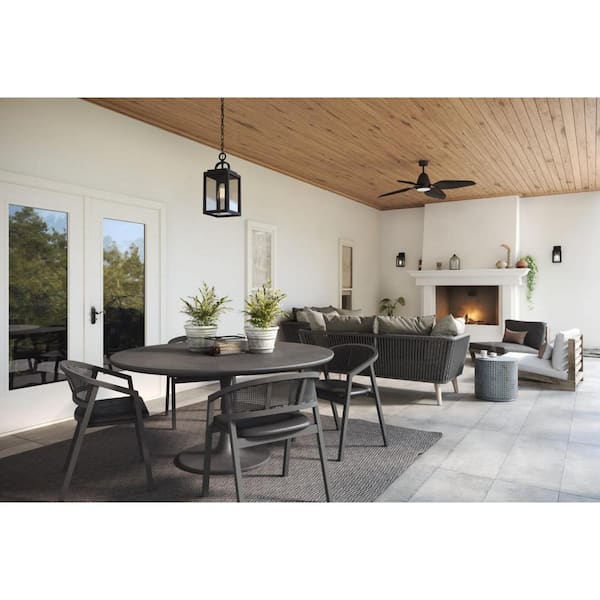 Grandbury Collection 1-Light Textured Black Clear Glass Farmhouse Outdoor Hanging Lantern Light