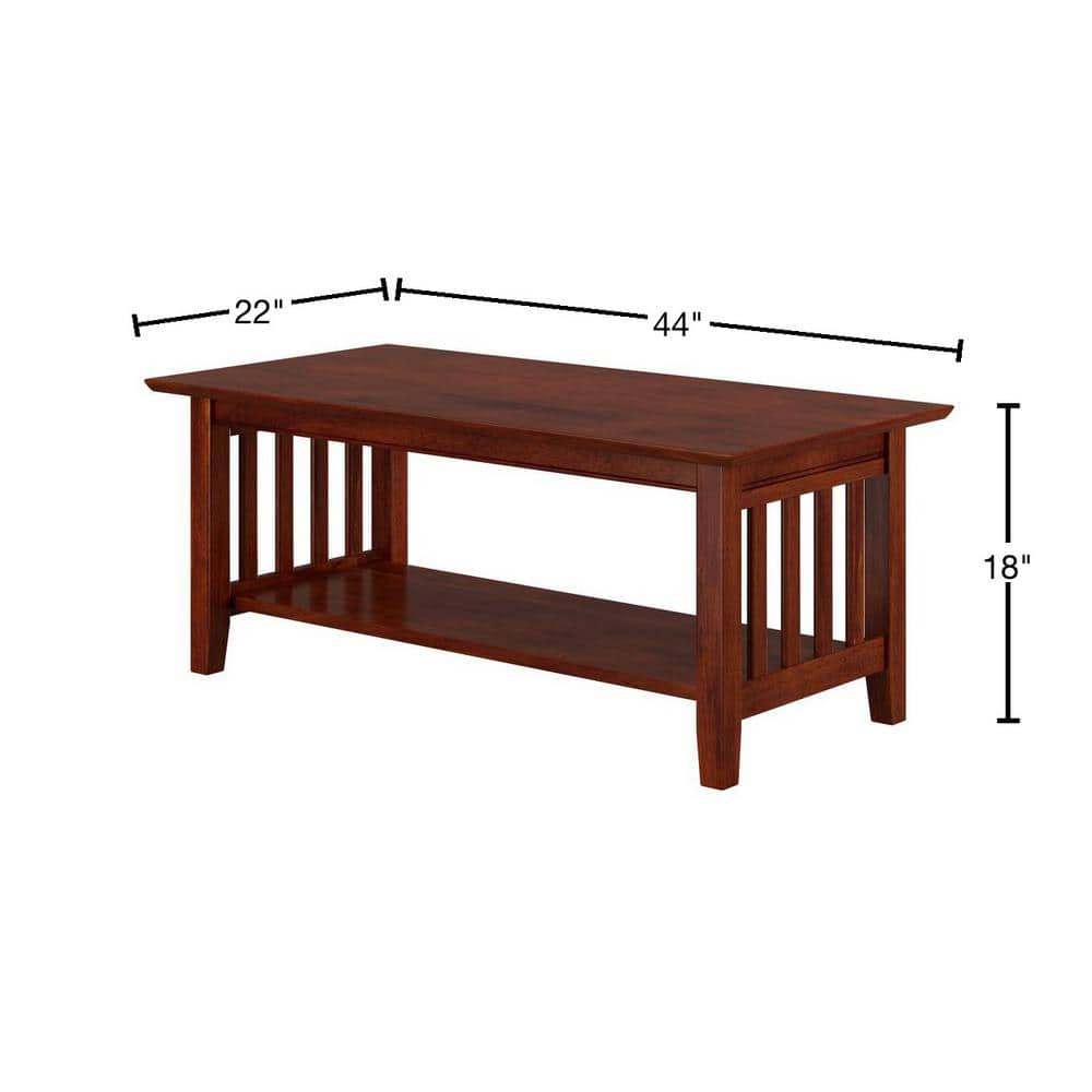 Walnut Solid Wood Rectangular Coffee Table with Shelf