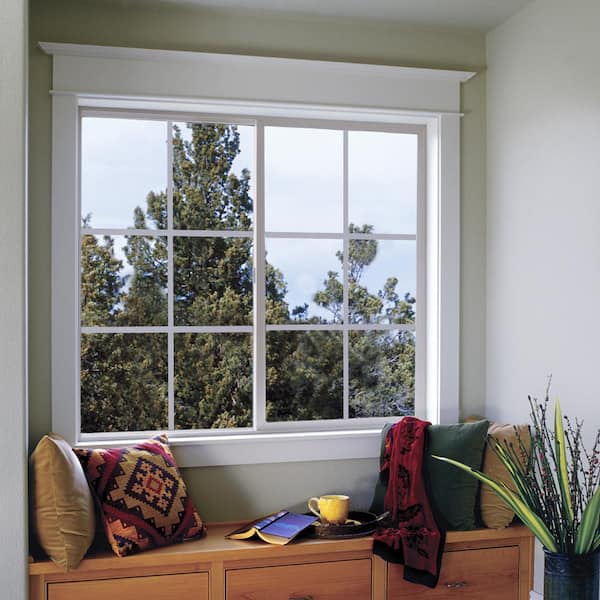 35.5 in. x 35.5 in. V-2500 Series White Vinyl Right-Handed Sliding Window with Colonial Grids/Grilles