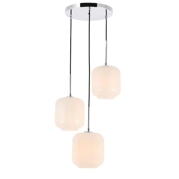 Unbranded Timeless Home 17.5 in. 3-Light Chrome and Frosted White Glass Pendant Light, Bulbs Not Included