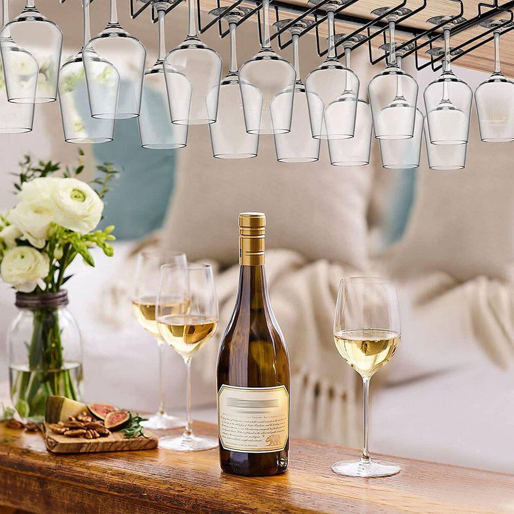 Black Metal 8 Row Extreme Large Under Cabinet Wine Glass Rack for Bar Counter, Kitchen, Screws Included