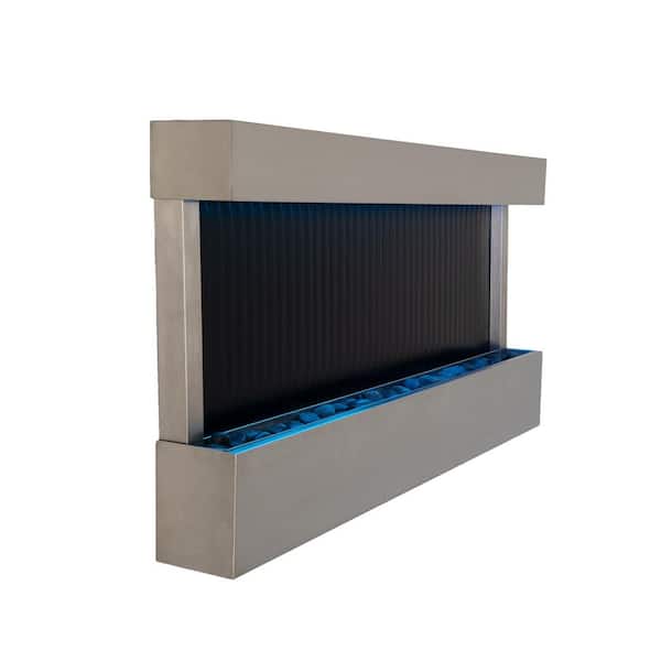 47 in. Steel/Glass Indoor Wall-Mounted Mirror Waterfall Fountain with Pump, LED Lights, and Rocks, Modern Fountain