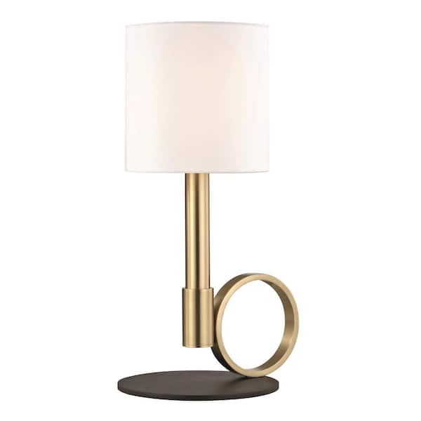 Mitzi by Hudson Valley Lighting Tink 20 in. H Aged Brass Table Lamp with Black Accents and Faux Silk Shade