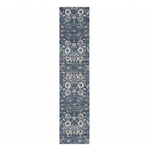 2 X 10 Blue Floral Washable Area Rug Runner Rug
