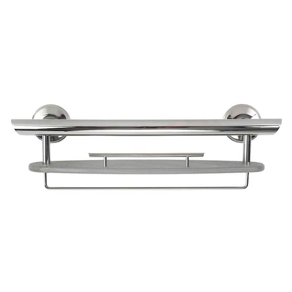 3-in-1 20 in. Grab Bar with Washcloth Bar in Chrome and Shampoo Shelf in Driftwood Gray