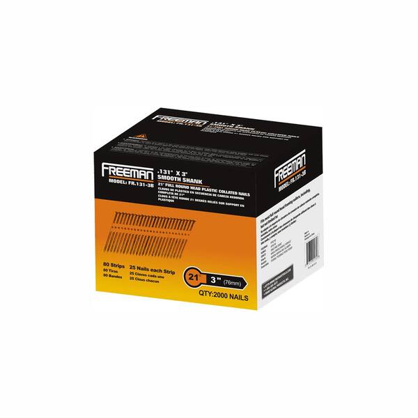 Freeman 3 in. x 0.13 in. Plastic Collated Smooth Shank Brite Framing Nail (2000 per Box)