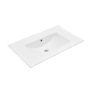 30 in. 0-Hole Glossy White Ceramic Vanity Sink Top