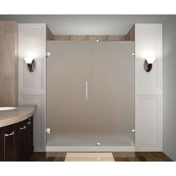 Aston Nautis 71 in. x 72 in. Completely Frameless Hinged Shower Door with Frosted Glass in Stainless Steel