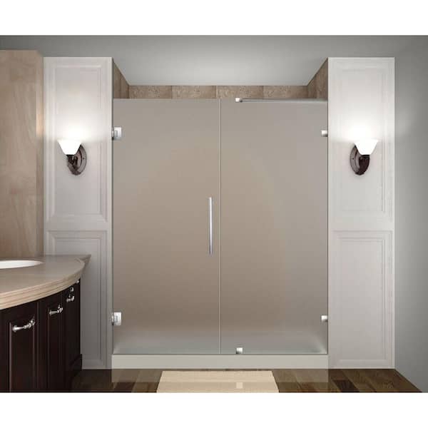Aston Nautis 74 in. x 72 in. Completely Frameless Hinged Shower Door with Frosted Glass in Stainless Steel