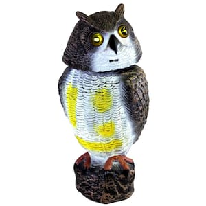 16 in. Solar Powered Garden Owl Decoy Pest Repellant with LED Light Up Eyes & Screech Sound Setting
