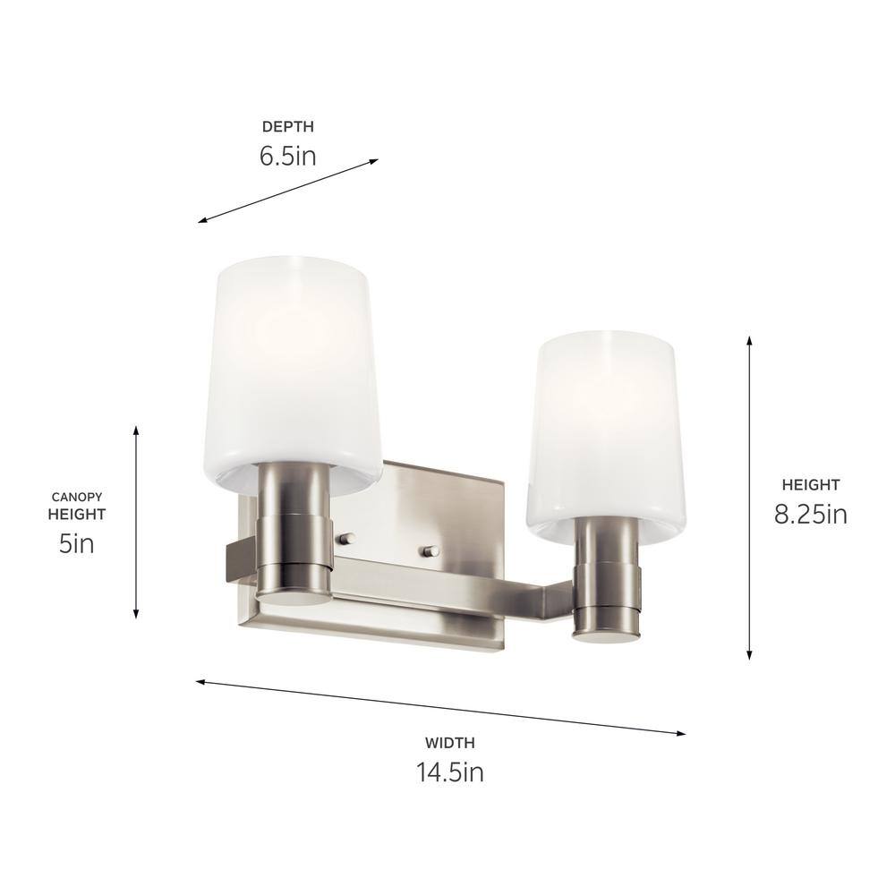 Brushed Nickel 2-Light Vanity Light with Opal Glass Shade