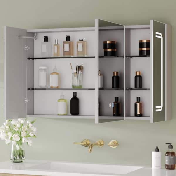 40 in. W x 24 in. H Rectangular Silver Wall Mounted LED Light Medicine Cabinet with Mirror, Defog, Bluetooth Speaker